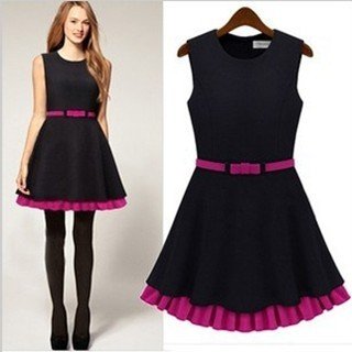 S-L free shipping women's Autumn and winter fashion color block slim waist double layer skirt vest dress winter dress#DZ21