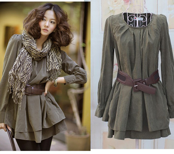 S-L Free Shipping Women's spring and summer elegant faux leather velvet casual elegant o-neck one-piece dress with belt #Z19