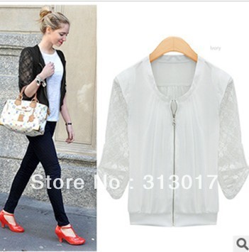 S-M 2 Colors Free Shipping Women's new arrival elegant lace patchwork sweet cutout slim coat short jacket #D3228