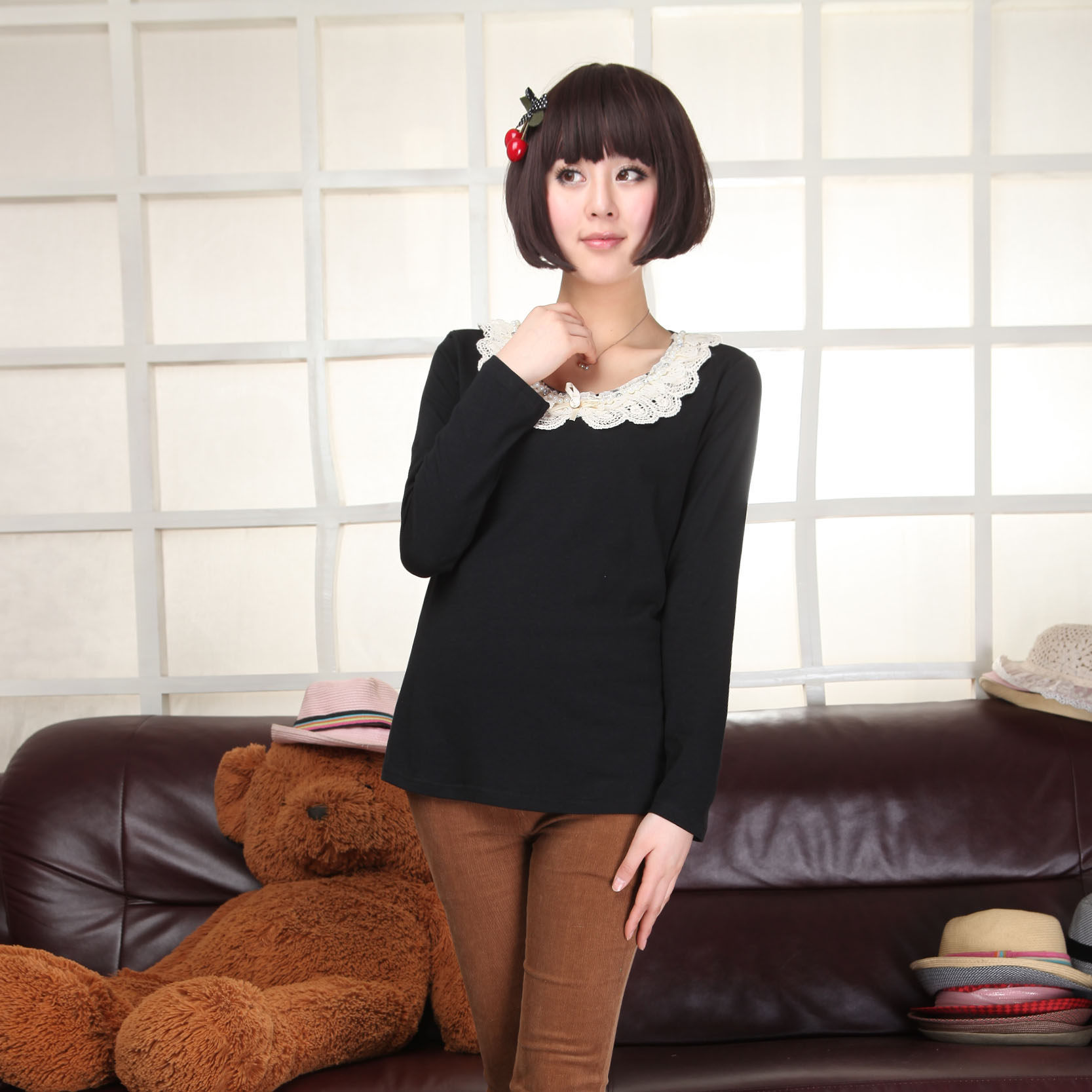 s maternity clothing cotton lace collar sweater mommy maternity basic shirt -181