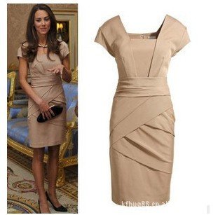 S-XL free shipping British Princess Kate same style slim women's dress (colors black+skin)#3018