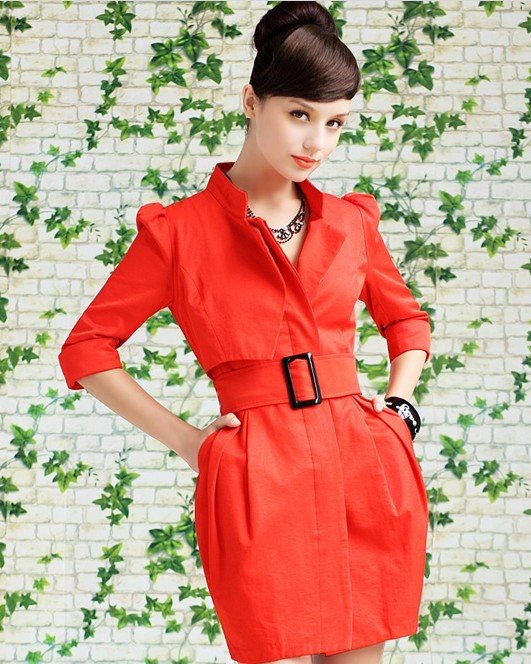 S-XL free shipping Manufacturers supply Autumn new Women's red fashion coats trench (MOQ: 1pc) #A10148