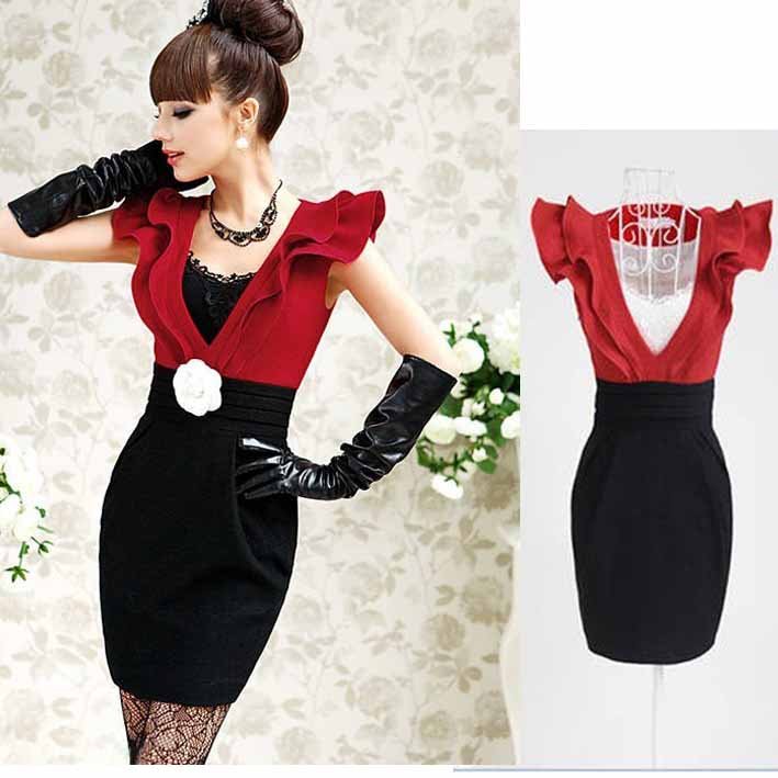 S-XL free shipping manufacturers supply Autumn winter women's v-neck wool vest dress (MOQ1pc)#A911