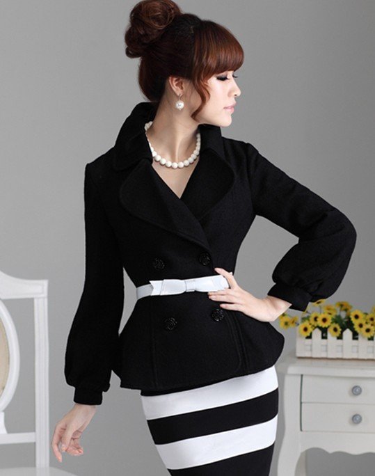 S-XL free shipping manufacturers supply new fashion women's black slime wool jacket coats #A170