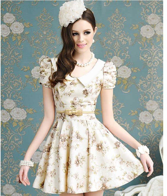 S-XL free shipping manufacturers supply new fashion Women's Printing bow dress (MOQ: 1pc) #452-923