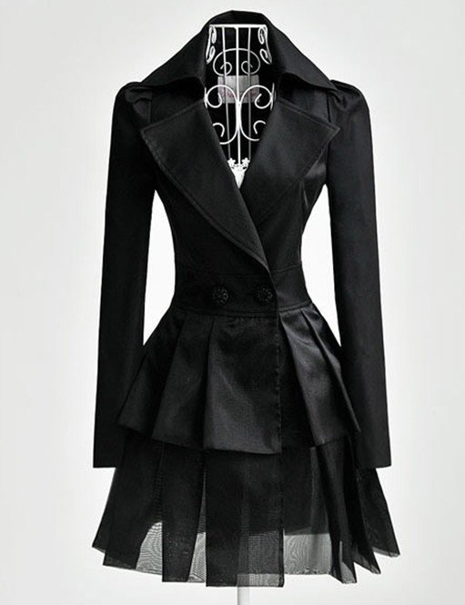 S-XL  free shipping Manufacturers supply new Women's Black organza Slim Trench Coat  #S200