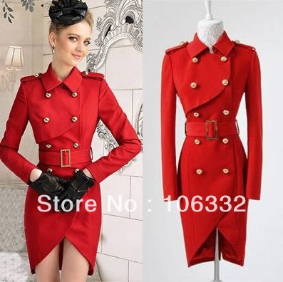 S-XL free shipping Manufacturers supply new Women's Red double-breasted tulip long-sleeved coats trench