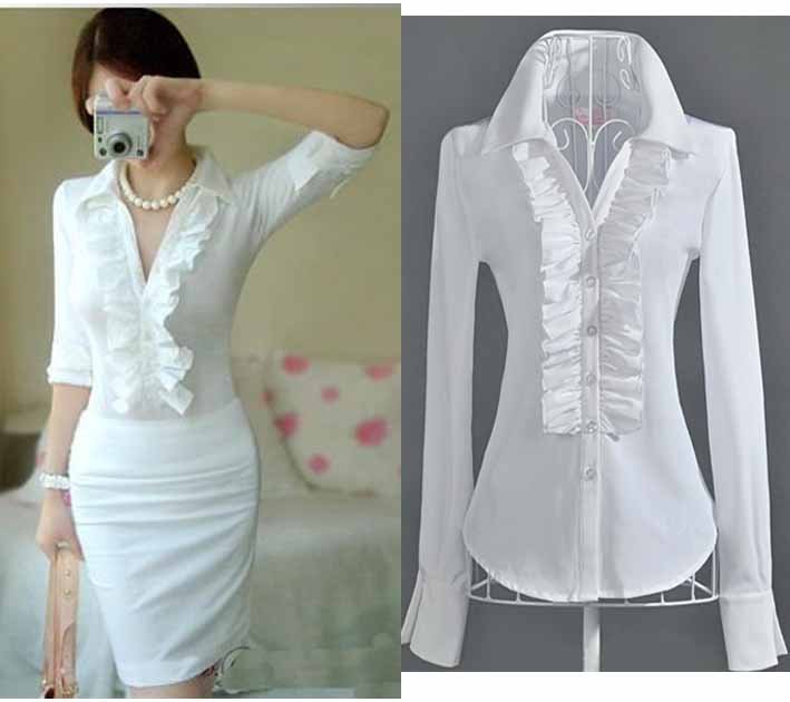 S-XL free shipping new fashion Women's flouncing long-sleeved shirt moq 1pc #6640