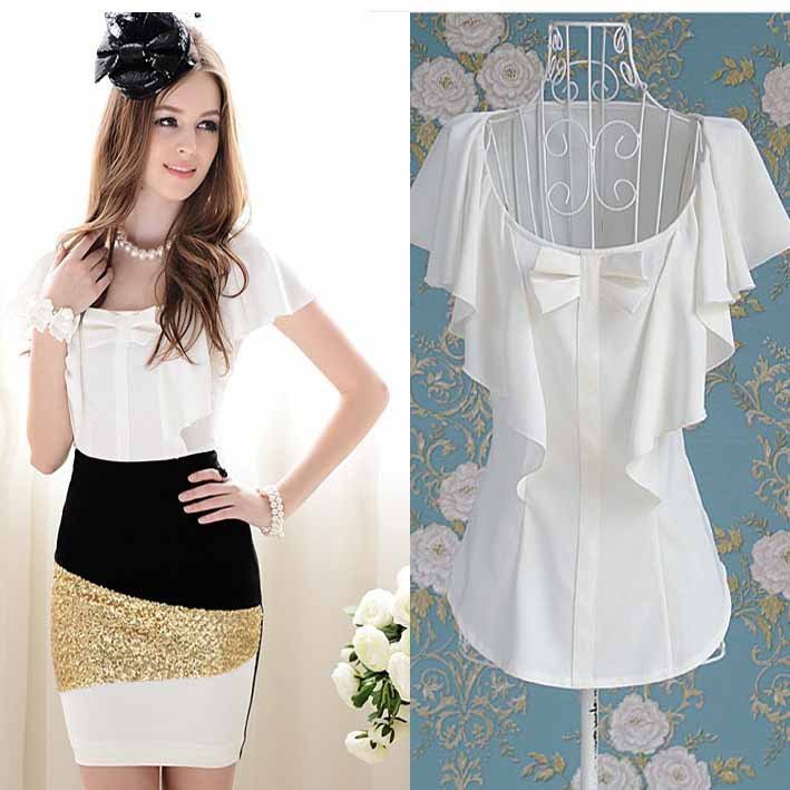 S-XL free shipping new fashion Women's Round neck lotus leaf fly sleeve blouse shirt #10736