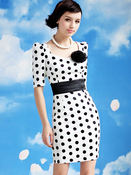 S-XL free shipping wholesale manufacturers supply Women new fashion satin Polka dot Dress (MOQ: 1pc)#