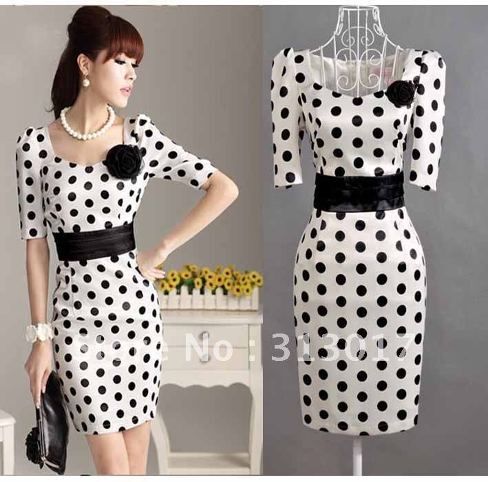 S-XXL free shipping  wholesale manufacturers supply Women new fashion satin dot Dress (MOQ: 1pc)#E017