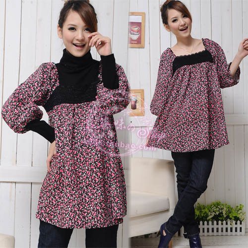 S159 autumn maternity top print maternity clothing lace collar three quarter sleeve maternity spring