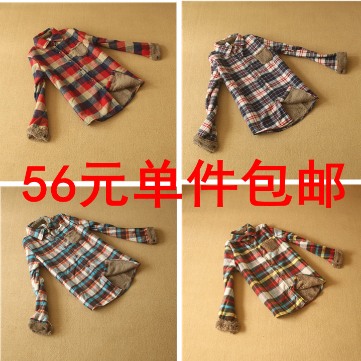 S2-4 winter women's thickening berber fleece long-sleeve plaid shirt thermal shirt