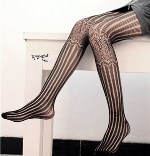 S28 vintage carved bars fishing net socks calf jacquard pantyhose stockings