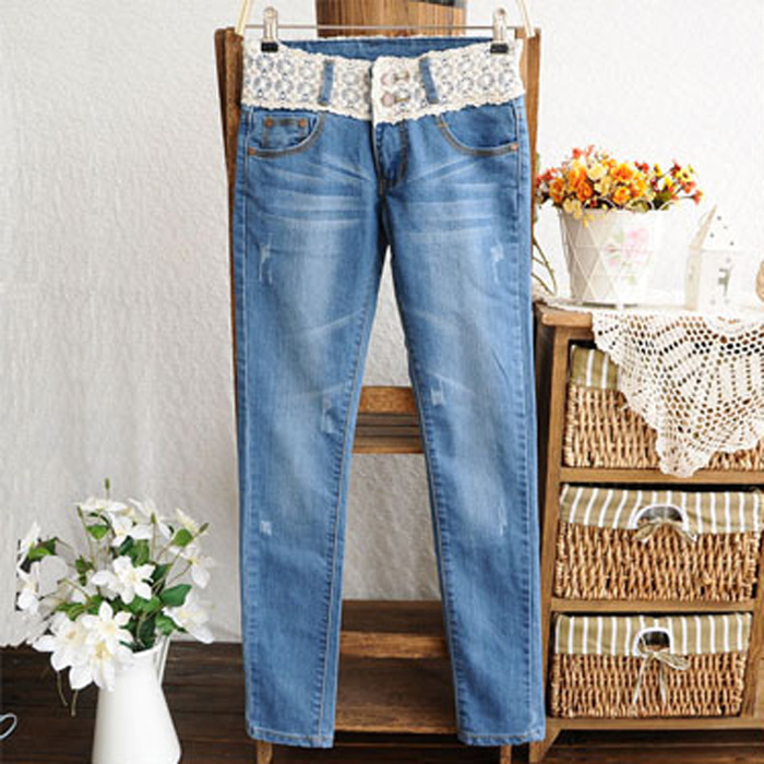 S4042 2012 all-match lace laciness skinny pants jeans female trousers