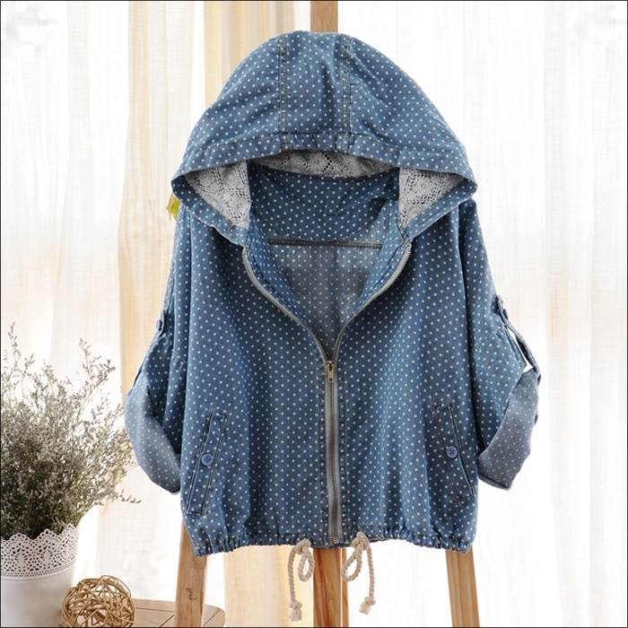 S4199 autumn 2012 batwing sleeve long-sleeve polka dot lace with a hood zipper outerwear female cloak