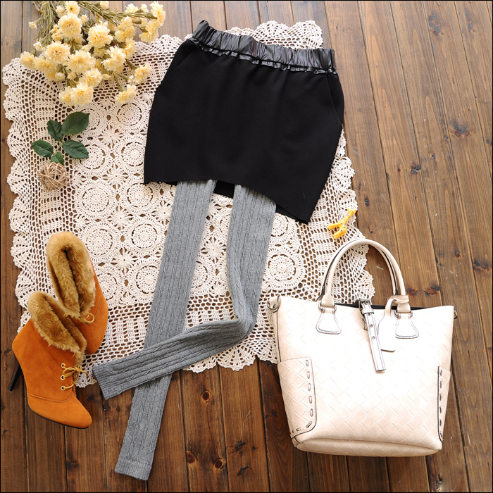S5270 winter 2012 leather elastic waist patchwork half-length slim hip short skirt basic skirt