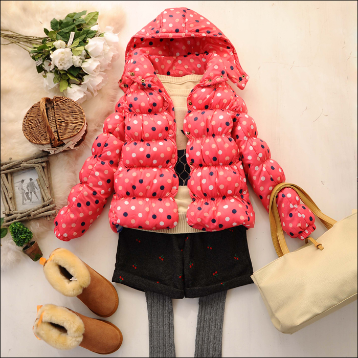 S5423 winter 2012 polka dot removable cap hooded wadded jacket cotton-padded jacket outerwear female