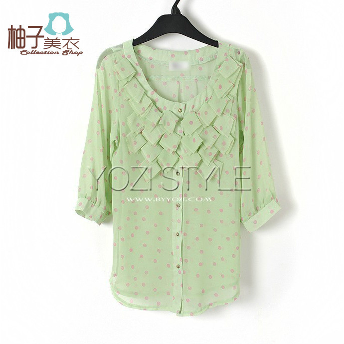 S835  2012 new arrival elegant short design o-neck half sleeve open front buckle chiffon shirt Free shipping