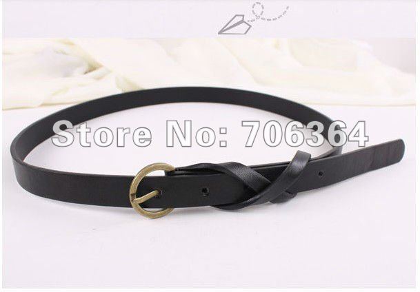Sakura's Store 1pcs/lot 12pcs 60% OFF New Fashion belt for lady, slender belt ,black & Brown bronze buckle, Leather Belt