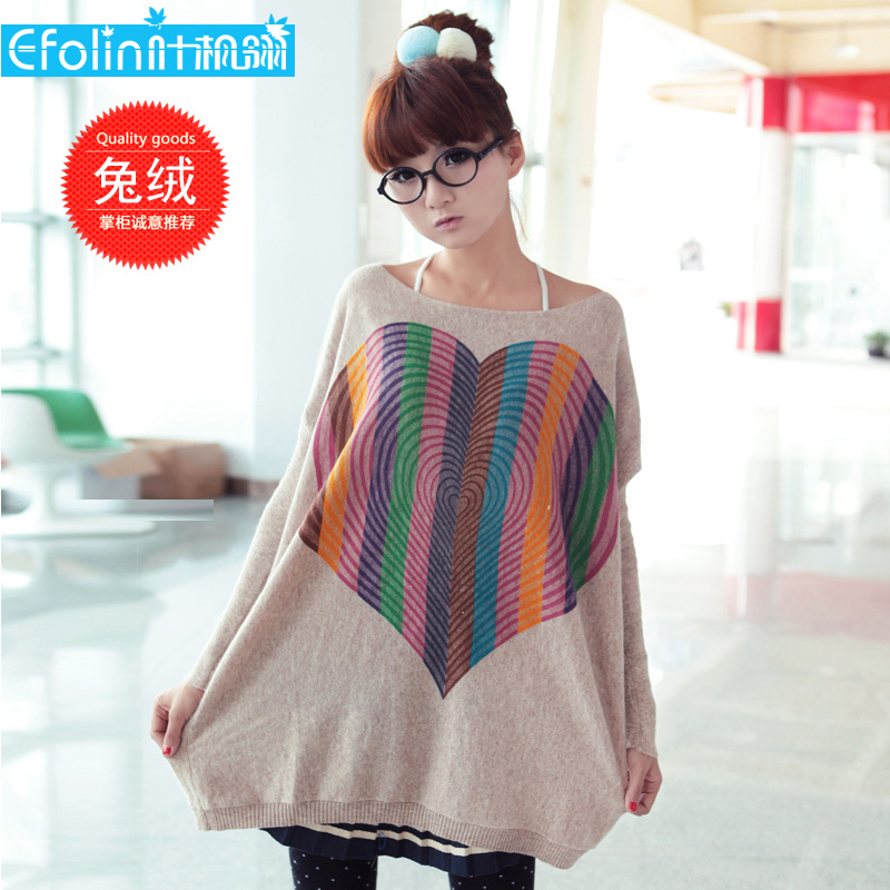 SALE 12 autumn peach heart sweater female outerwear loose medium-long Free Shipping