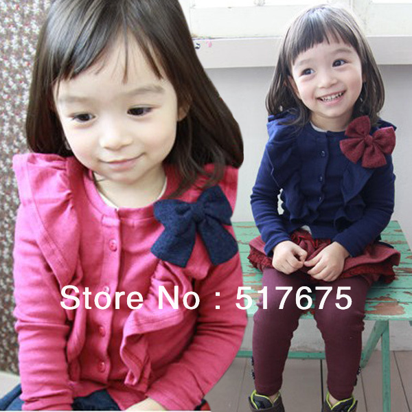 Sale 2013 Spring Big Bow Flower cardigans girls baby kid long sleeve tops outwear princess shirts 5pcs free shipping A01024