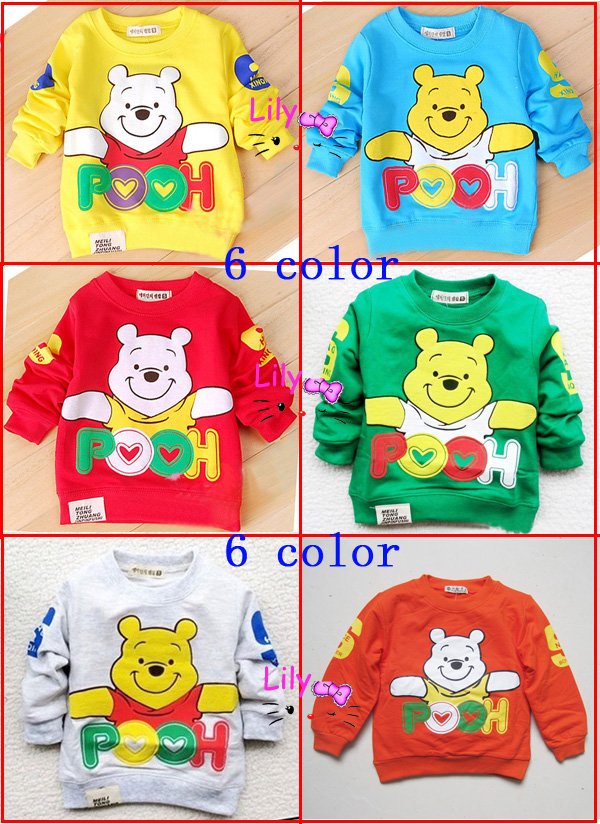 Sale  5 colours Kids clothes bear T-shirt  Cartoon clothing  4 pcs baby boy girl clothes