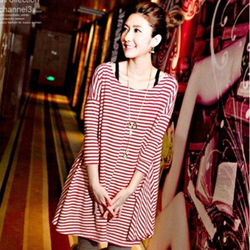 Sale Chicco Large size  autumn plus size t-shirt stripe expansion bottom one-piece dress stripe  FREE SHIPPING