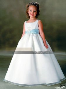 SALE Custom-Made White Satin Bridal Flower Girls Dress