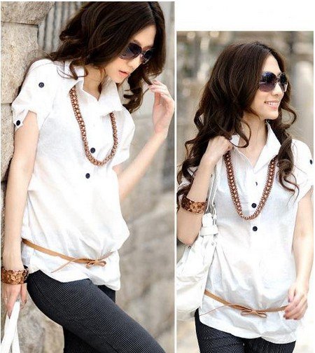 sale, elegant fashion design cotton ladies blouse (with belt)