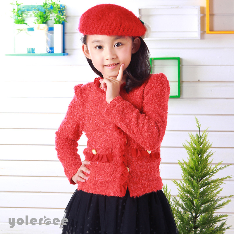 Sallei clothing spring and autumn female child outerwear cardigan children solid color outerwear long-sleeve top thick