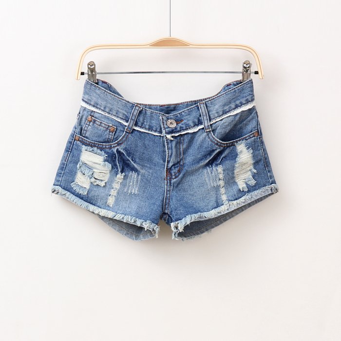 Sally 2012 AMIO women's back lace pocket hole denim shorts