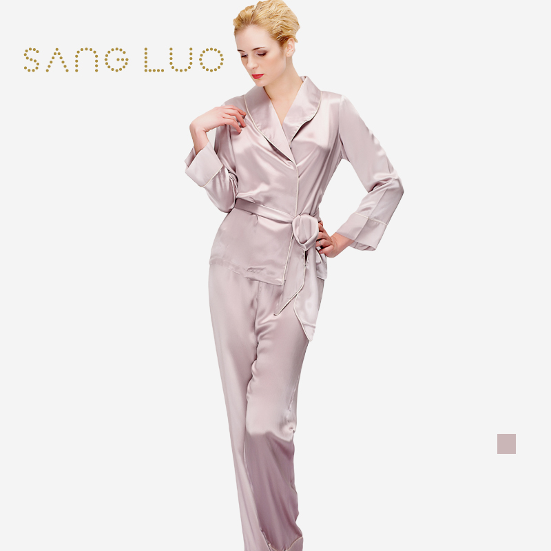 Sangluo pure silk satin pleated V-neck elegant noble underwear twinset robe