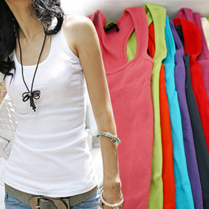 Sanjin women's top long design basic shirt t-shirt candy color tank