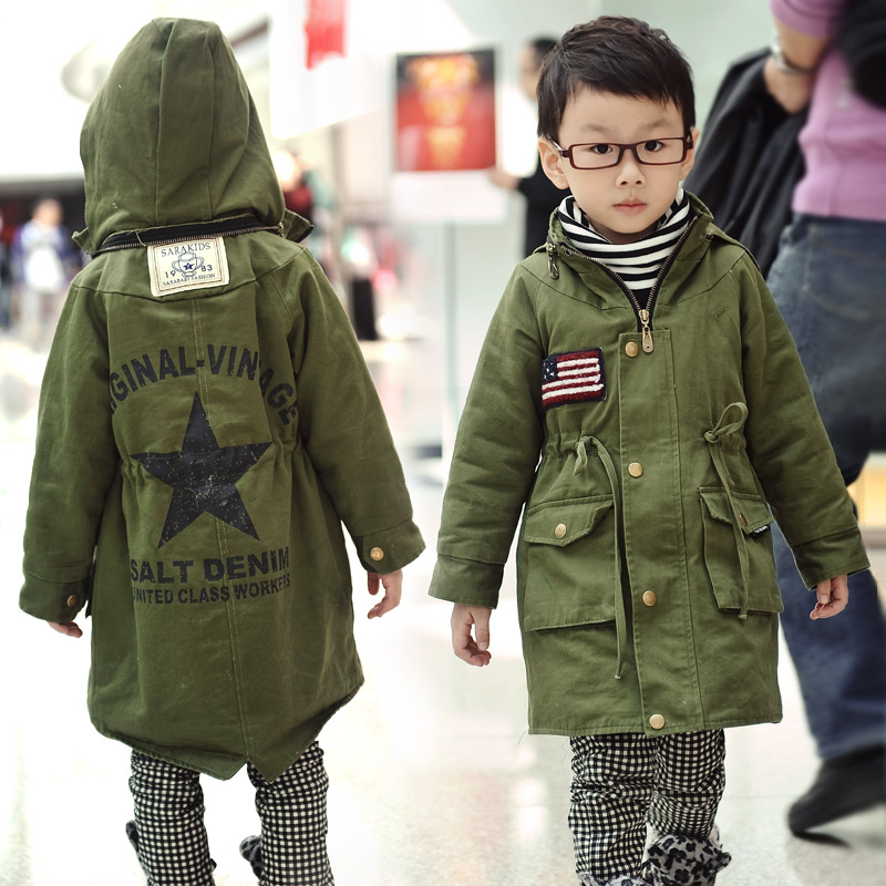 Sarababy children's clothing 2013 male child long design child overcoat outerwear cotton-padded trench