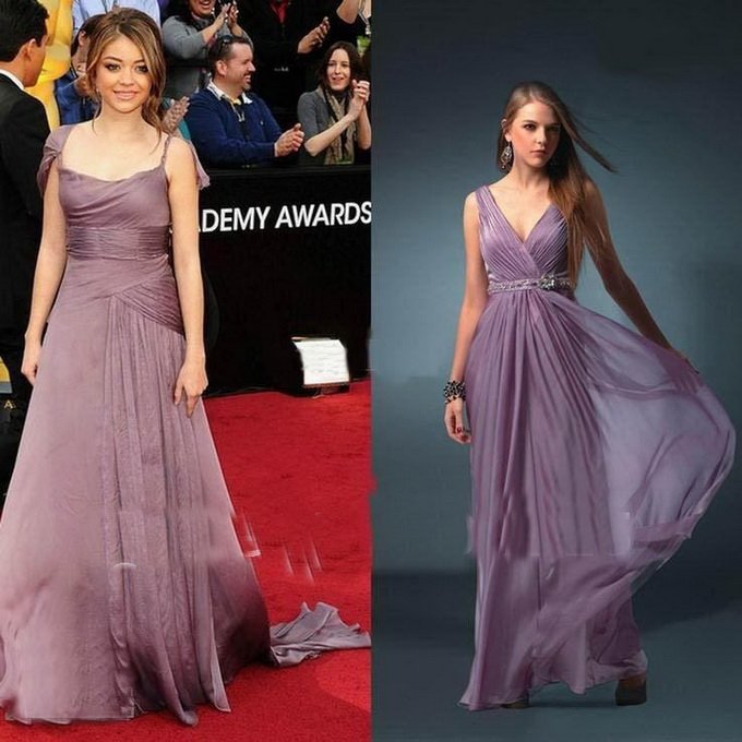 Sarah Hyland Lilac Chiffon Asymmetric Sleeves Celebrity Dress 84th Academy Awards Oscars Sweep Train