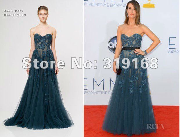 Sarah Paulson 2012 Emmy Awards Red Carpet Dress A-line Strapless Sweetheart with Lace Tulle Evening Gown IWD10132