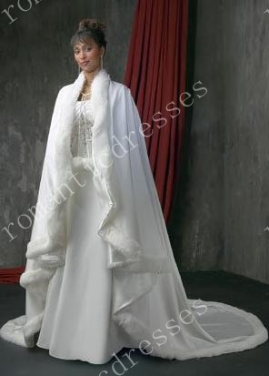 Satin and Fur Hot Sell Long Cape J-0023 Wedding jacket wedding accessory