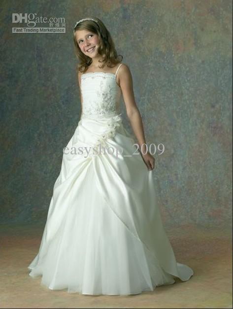 Satin Spaghetti Straps With A Line Skirt And Sweep Train Hot Sell Flower Girl Dress