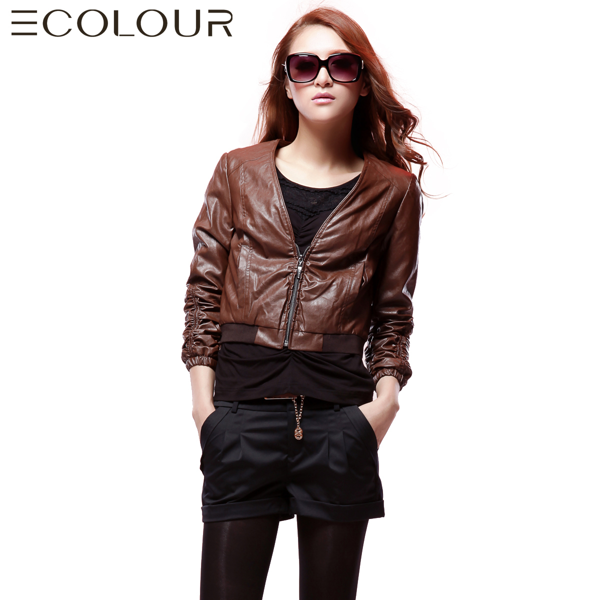 Sauteeded women's 2012 autumn slim three quarter sleeve leather clothing 459