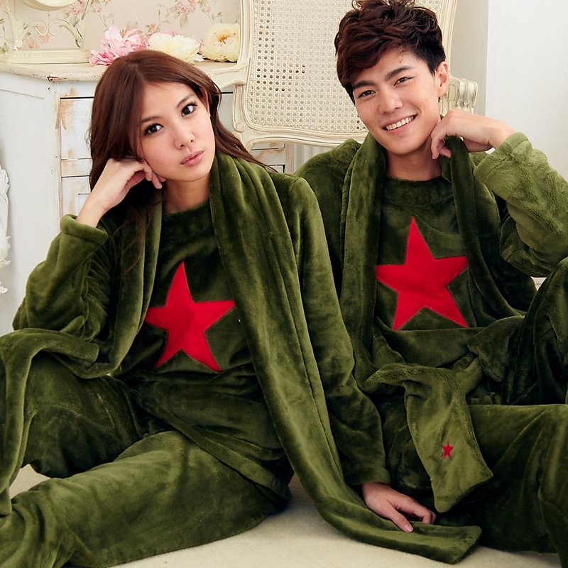 Scarf autumn and winter sleepwear thickening coral fleece lovers sleep set long-sleeve lounge