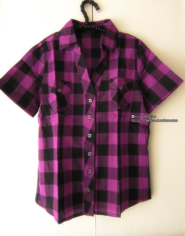 Scarlette tooling V-neck plaid shirt purple