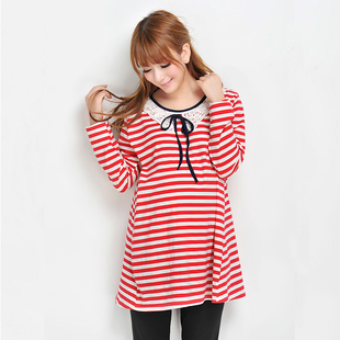 Scite 2012 maternity clothing stripe peter pan collar maternity t-shirt long-sleeve top spring and autumn