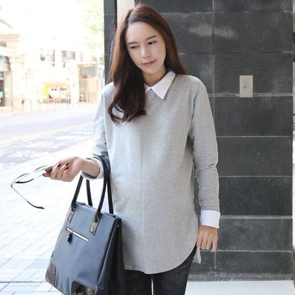Scite maternity clothing spring maternity t-shirt maternity shirt collar long-sleeve top maternity t-shirt