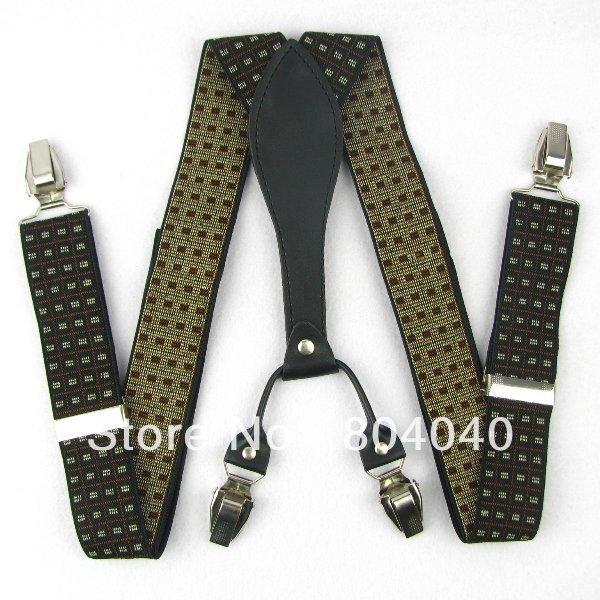 SD113 Adult Suspenders Men's Braces Unisex Adjustable Belts Metal Clip-on Synthetic leather Geometric Pattern windowpane Plaid