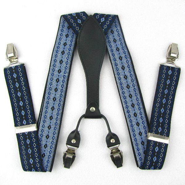 SD119 Adult Suspenders Men's Braces Unisex Adjustable Elasticity Belts Metal Clip-on Synthetic Leather Black Blue Beading Design