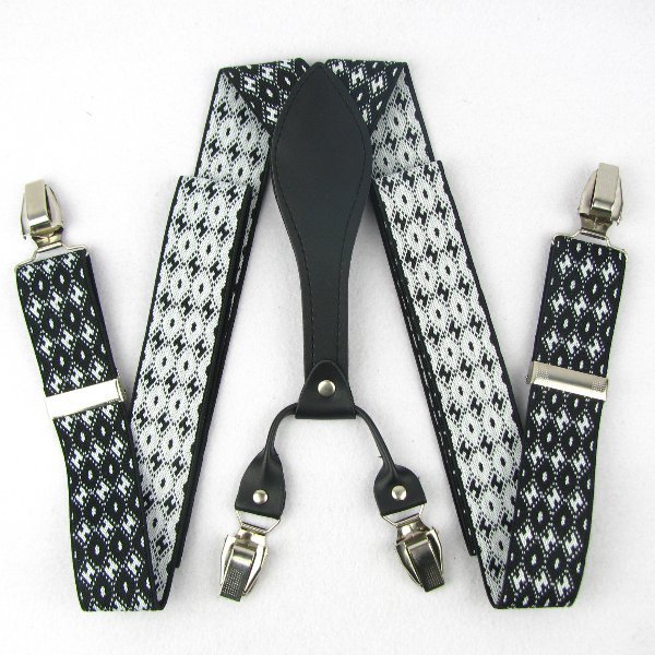 SD149 Adult Suspenders Men's Braces Unisex Adjustable Elasticity Belt Metal Clip-on Synthetic Leather Black Argyle White Leter H
