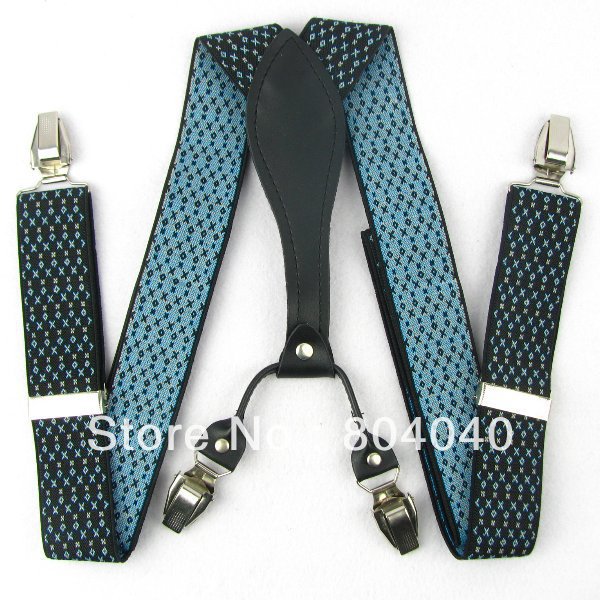SD154 Adult Suspenders Men's Braces Unisex Adjustable Elasticity Belt Metal Clip-on Synthetic Leather Blue Novelty Pattern