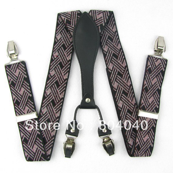 SD159 Adult Suspenders Men's Braces Unisex Adjustable Elasticity Belt Metal Clip-on Synthetic Leather Black White Cable Stripe