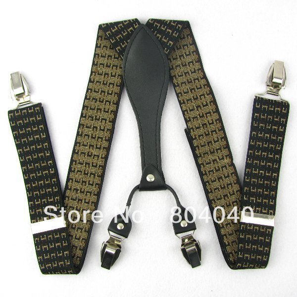 SD168 Adult Suspenders Men's Braces Unisex Adjustable Elasticity Metal Clip-on Synthetic Black Leather Novelty Check Pattern